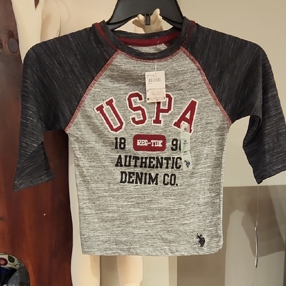 U.S. Polo Assn. Gray, Cranberry Black Long Sleeve Tee Collegiate Boys CLEARANCE